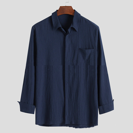 Cardigan Liso de Algodón y Lino para Hombre - Manga Larga Antiarrugas - Image 3