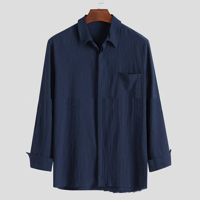Cardigan Liso de Algodón y Lino para Hombre - Manga Larga Antiarrugas - Image 5