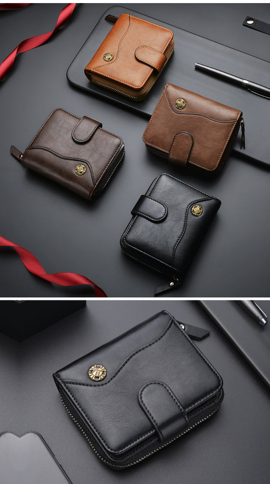 Billetera Compacta de Cuero Engrasado para Hombre - Monedero Tipo Tríptico - Image 10