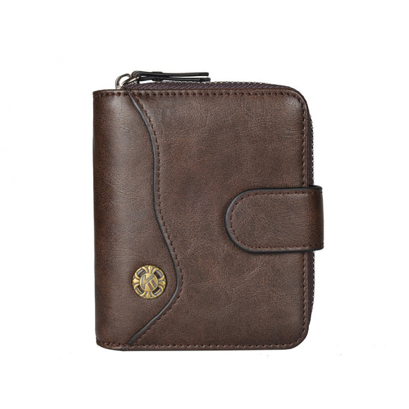Billetera Compacta de Cuero Engrasado para Hombre - Monedero Tipo Tríptico