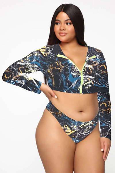 Traje de Baño Enterizo con Manga Larga y Cierre Frontal para Tallas Grandes - Image 2