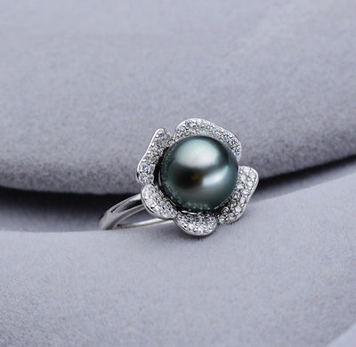 Anillo de Perla Tahití Negra Redonda 9-10mm en Plata 925 - Image 9