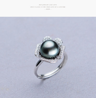 Anillo de Perla Tahití Negra Redonda 9-10mm en Plata 925 - Image 11