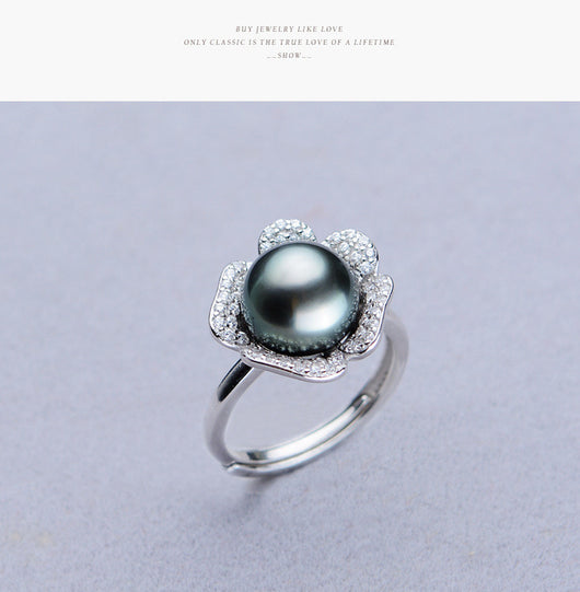 Anillo de Perla Tahití Negra Redonda 9-10mm en Plata 925 - Image 11
