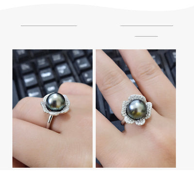 Anillo de Perla Tahití Negra Redonda 9-10mm en Plata 925 - Image 8
