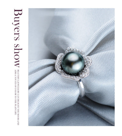 Anillo de Perla Tahití Negra Redonda 9-10mm en Plata 925 - Image 10