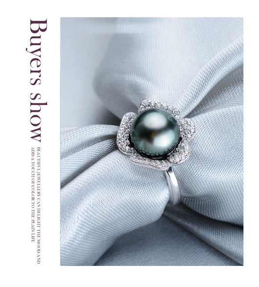 Anillo de Perla Tahití Negra Redonda 9-10mm en Plata 925 - Image 10