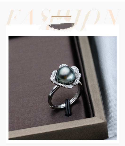Anillo de Perla Tahití Negra Redonda 9-10mm en Plata 925 - Image 12