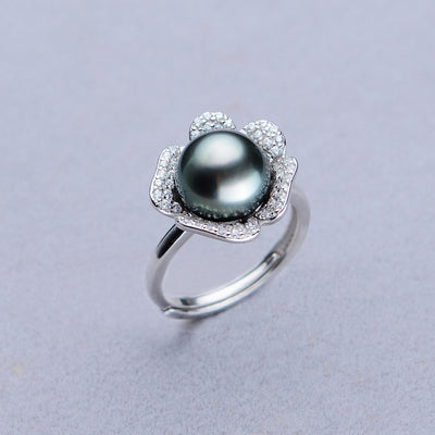 Anillo de Perla Tahití Negra Redonda 9-10mm en Plata 925 - Image 5