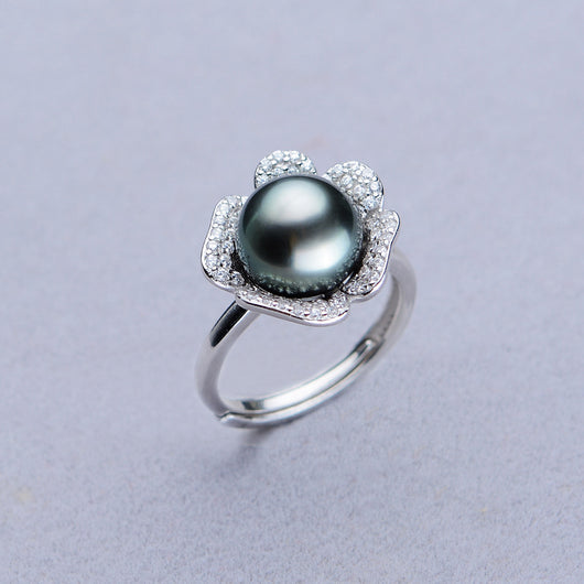 Anillo de Perla Tahití Negra Redonda 9-10mm en Plata 925 - Image 5