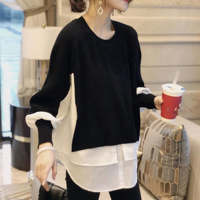 Suéter Mujer Otoño Invierno Estilo Europeo Falsa Dos Piezas Tejido Premium - Image 5
