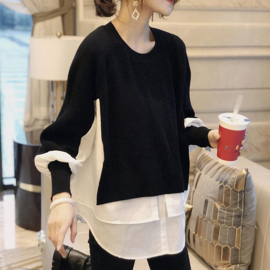 Suéter Mujer Otoño Invierno Estilo Europeo Falsa Dos Piezas Tejido Premium - Image 5
