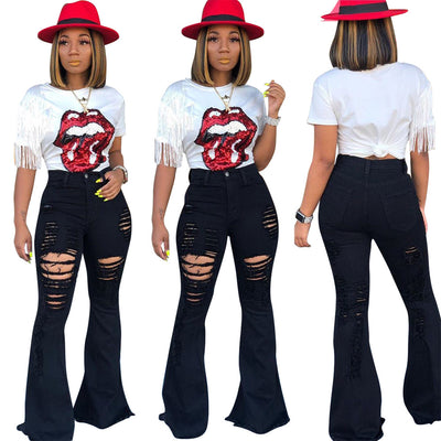 Pantalones Acampanados Rotos con Flecos para Mujer - Image 9
