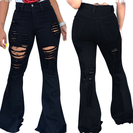 Pantalones Acampanados Rotos con Flecos para Mujer