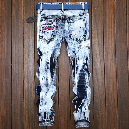 Pantalones Vaqueros Hombre Diseño Europeo con Parches Bordados y Rotos - Image 10