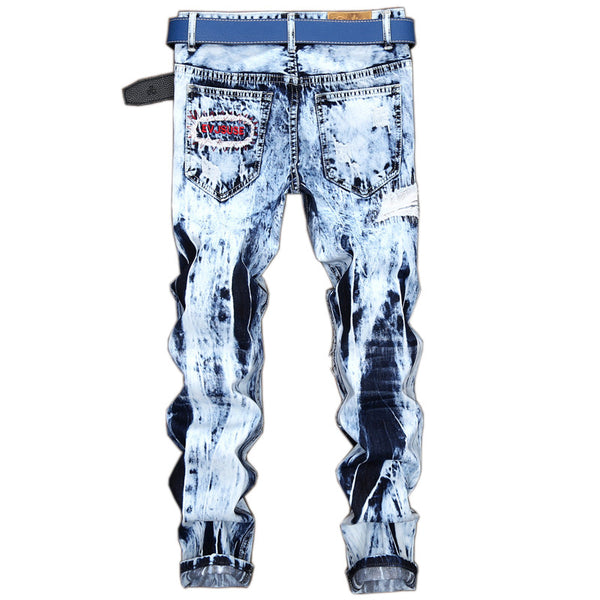 Pantalones Vaqueros Hombre Diseño Europeo con Parches Bordados y Rotos