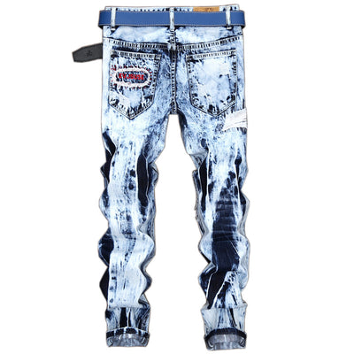 Pantalones Vaqueros Hombre Diseño Europeo con Parches Bordados y Rotos - Image 2