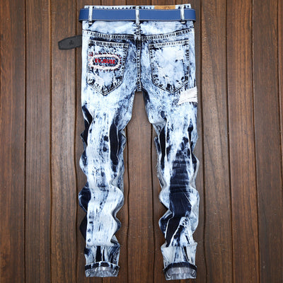 Pantalones Vaqueros Hombre Diseño Europeo con Parches Bordados y Rotos - Image 4