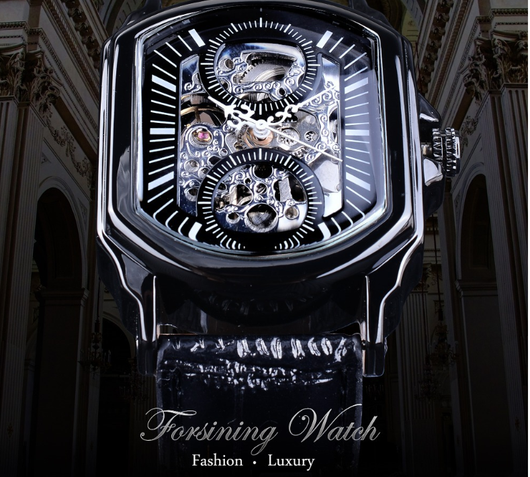 Reloj Automático Cuadrado Hueco para Hombre - Diseño Casual Moderno