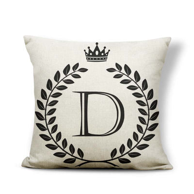 Funda de Almohada Patrón Corona Blanco y Negro con 26 Letras Intercambiables - Image 31