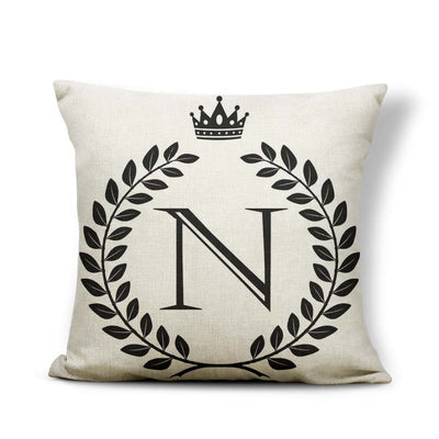 Funda de Almohada Patrón Corona Blanco y Negro con 26 Letras Intercambiables - Image 42