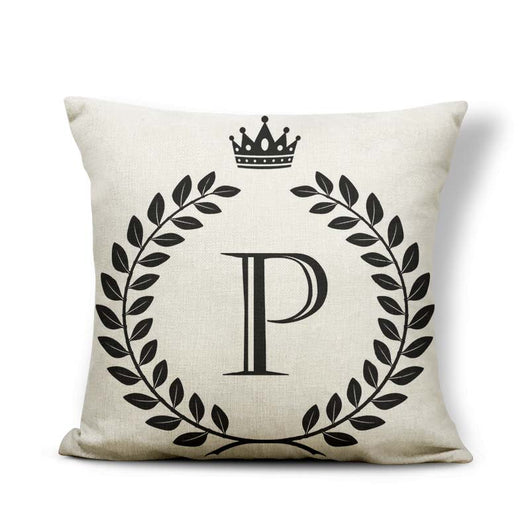 Funda de Almohada Patrón Corona Blanco y Negro con 26 Letras Intercambiables - Image 44