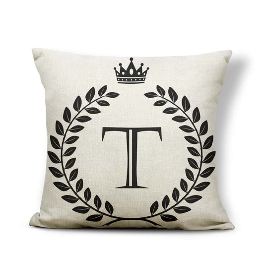Funda de Almohada Patrón Corona Blanco y Negro con 26 Letras Intercambiables - Image 48