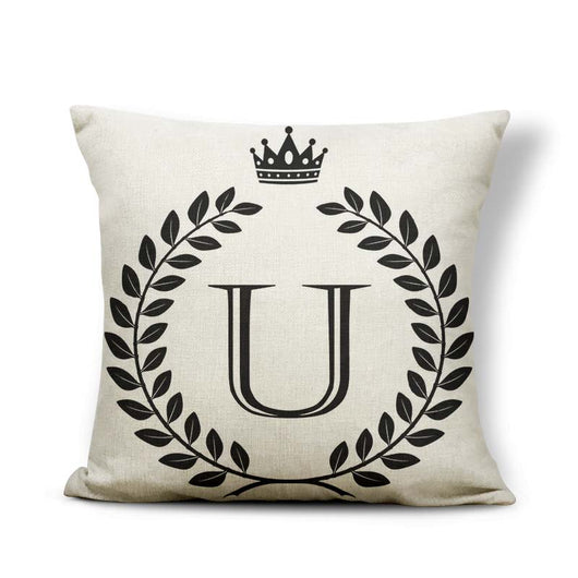 Funda de Almohada Patrón Corona Blanco y Negro con 26 Letras Intercambiables - Image 49