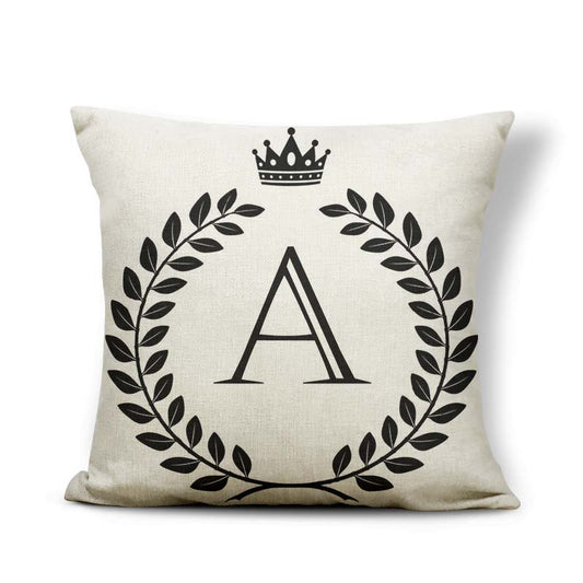 Funda de Almohada Patrón Corona Blanco y Negro con 26 Letras Intercambiables
