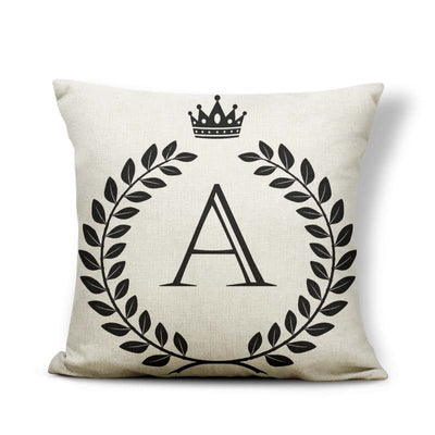 Funda de Almohada Patrón Corona Blanco y Negro con 26 Letras Intercambiables