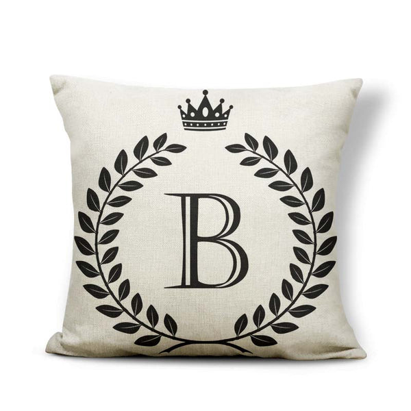 Funda de Almohada Patrón Corona Blanco y Negro con 26 Letras Intercambiables