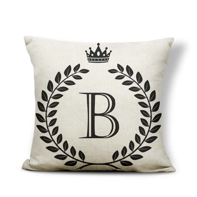 Funda de Almohada Patrón Corona Blanco y Negro con 26 Letras Intercambiables - Image 2
