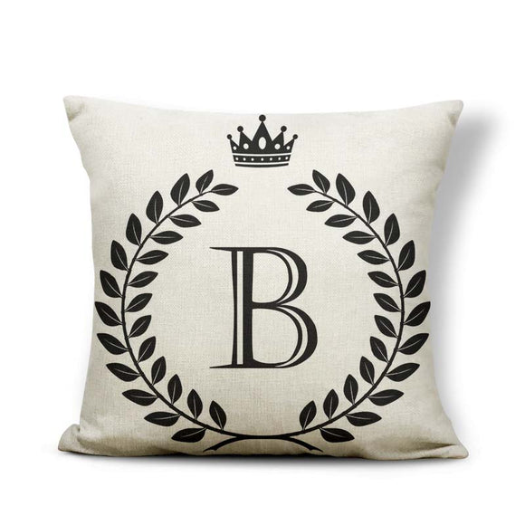Funda de Almohada Patrón Corona Blanco y Negro con 26 Letras Intercambiables