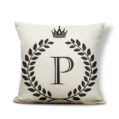 Funda de Almohada Patrón Corona Blanco y Negro con 26 Letras Intercambiables - Image 15