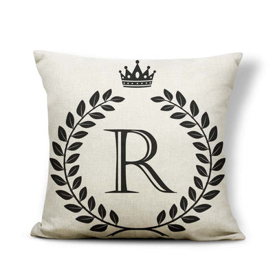 Funda de Almohada Patrón Corona Blanco y Negro con 26 Letras Intercambiables - Image 17