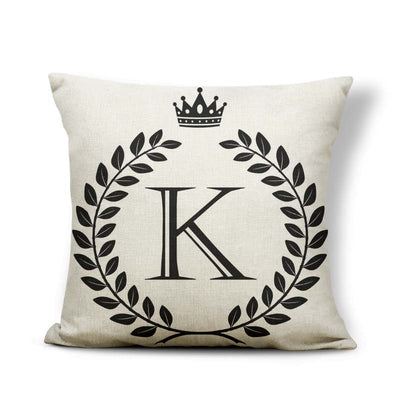 Funda de Almohada Patrón Corona Blanco y Negro con 26 Letras Intercambiables - Image 10