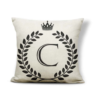 Funda de Almohada Patrón Corona Blanco y Negro con 26 Letras Intercambiables - Image 3