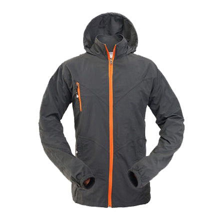 Men's olive green quick-drying jacket with a hood and bright orange front zipper, suitable for outdoor activities. - Image 7