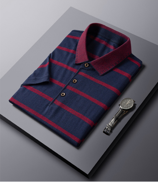 Camiseta Casual Hombre Rayas Solapa Manga Corta - Image 10