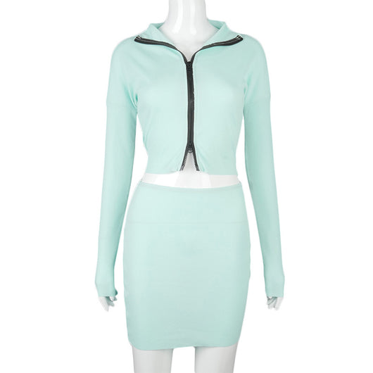 Conjunto de Falda Corta con Cierre y Blazer Liso para Mujer - Image 7