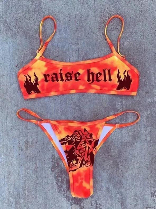 Bikini Estampado Moderno con Diseño Dividido - Traje de Baño Divertido para Mujer
