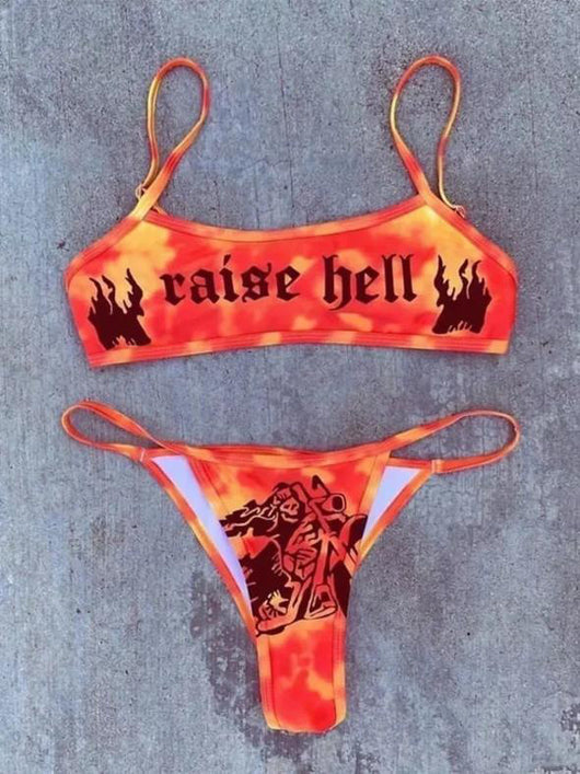 Bikini Estampado Moderno con Diseño Dividido - Traje de Baño Divertido para Mujer