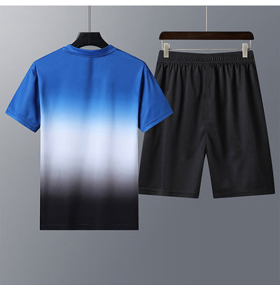 Conjunto Deportivo Hombre Camiseta Degradado Cuello Redondo con Shorts Secado Rápido - Image 6
