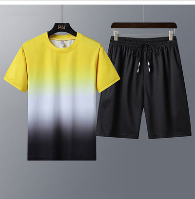 Conjunto Deportivo Hombre Camiseta Degradado Cuello Redondo con Shorts Secado Rápido - Image 8