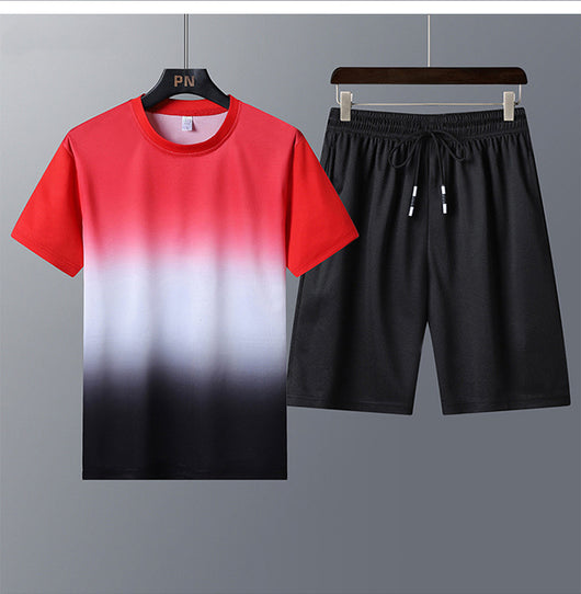 Conjunto Deportivo Hombre Camiseta Degradado Cuello Redondo con Shorts Secado Rápido - Image 7