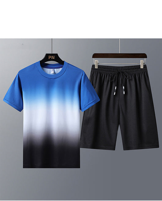 Conjunto Deportivo Hombre Camiseta Degradado Cuello Redondo con Shorts Secado Rápido - Image 9