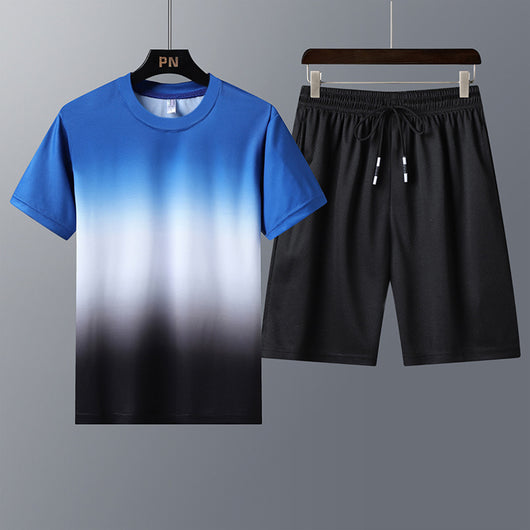 Conjunto Deportivo Hombre Camiseta Degradado Cuello Redondo con Shorts Secado Rápido