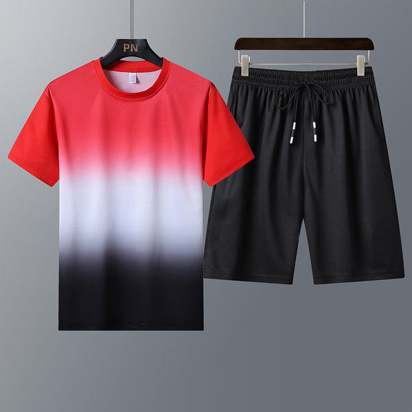 Conjunto Deportivo Hombre Camiseta Degradado Cuello Redondo con Shorts Secado Rápido