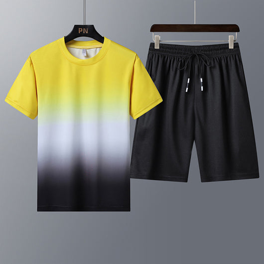 Conjunto Deportivo Hombre Camiseta Degradado Cuello Redondo con Shorts Secado Rápido - Image 5
