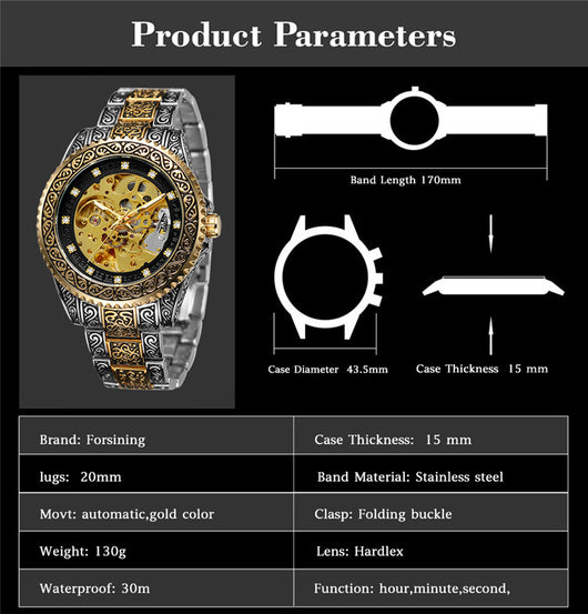 Reloj Mecánico Hombre Elegante Retro Luminoso Patrón Oscuro - Image 4